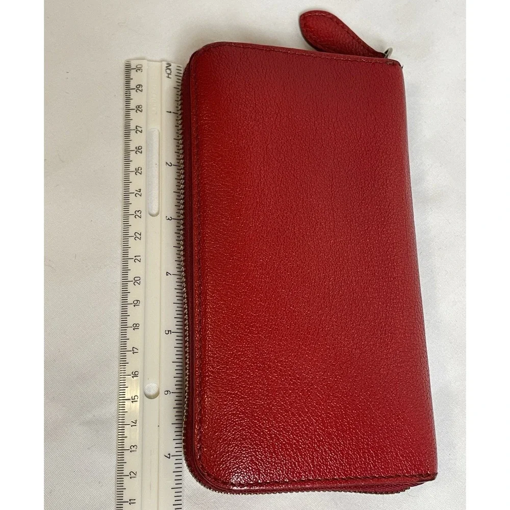90s BURBERRY Leather Wallet Women's Zip Around Red Leather 7.5x3.75" - Picture 13 of 15
